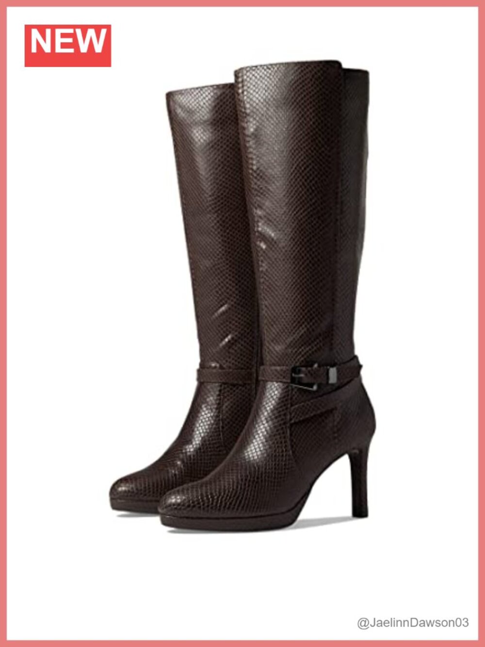 Knee-High Wide Calf Leather Boot with Platform Sole & Buckle